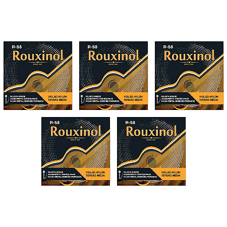 Kit 5 Encordoamentos Violão Nylon Rouxinol R58 Tensão Média