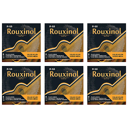 Kit 6 Encordoamentos Violão Nylon Rouxinol R58 Tensão Média