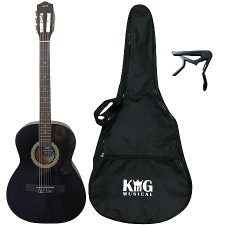 Kit Violão Nylon Acústico MXT 39C BK Preto Capa Capotraste