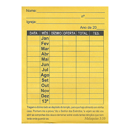 Envelope Para Dízimos Anual Com 100 Unidades
