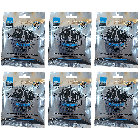 Kit 6 Encordoamentos Monterey Violão Aço Prata Leve EMVA10
