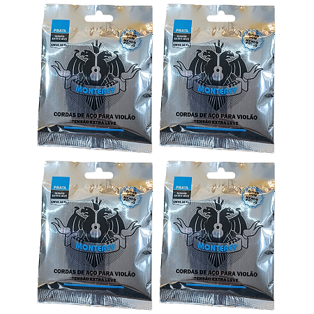 Kit 4 Encordoamentos Monterey Violão Aço Prata Leve EMVA10