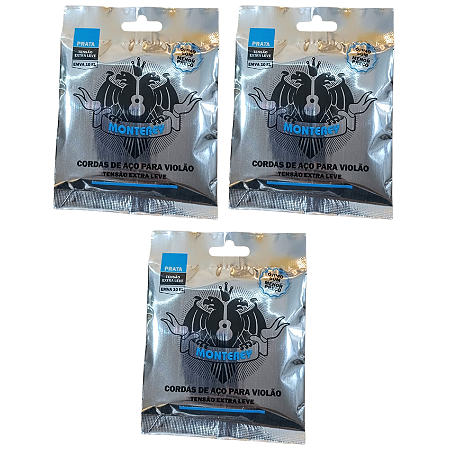 Kit 3 Encordoamentos Monterey Violão Aço Prata Leve EMVA10