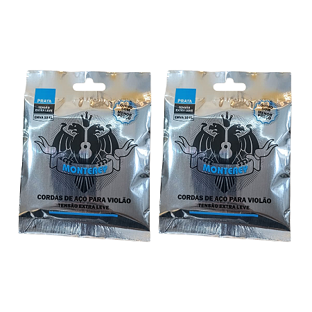 Kit 2 Encordoamentos Monterey Violão Aço Prata Leve EMVA10