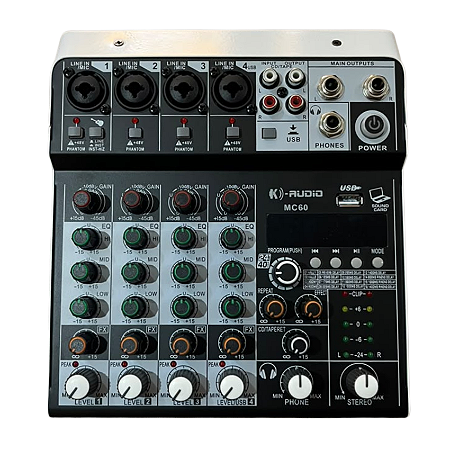 Mesa de Som Analógica 6 Canais MC 60 K-Audio