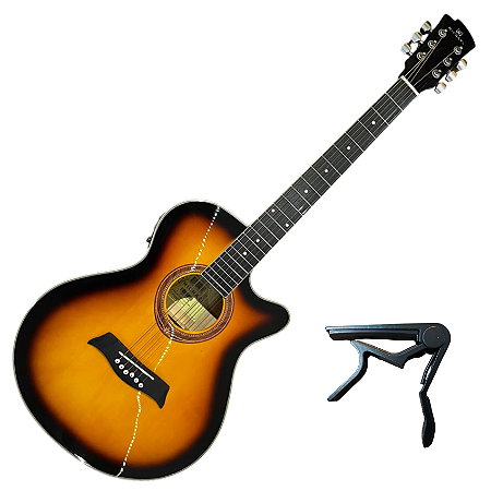 Violão Aço Elétrico Michael Mini Jumbo VMA320 SB Capotraste