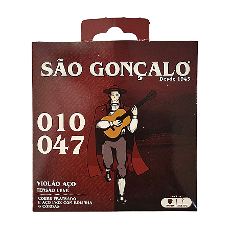 Encordoamento Violão Aço 010 Prata com Bolinha São Gonçalo
