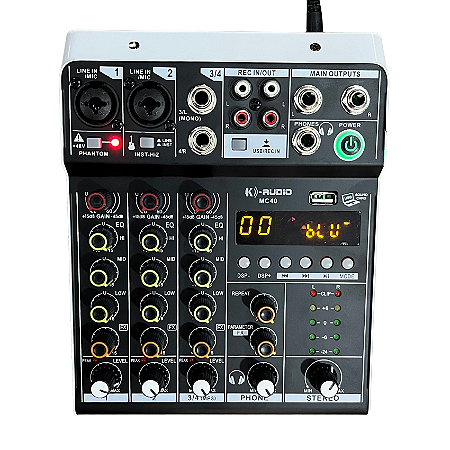 Mesa de Som Analógica 4 Canais com Bluetooth K-Audio MC40