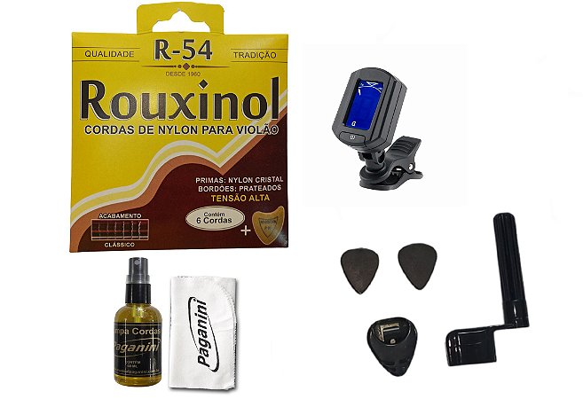 Kit Acessórios Violão Nylon Rouxinol R54 Limpa Cordas