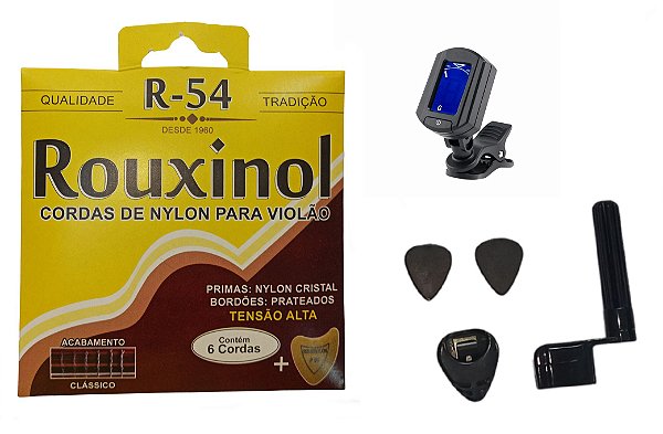 Kit Acessórios Violão Nylon Rouxinol R54 Porta Palheta