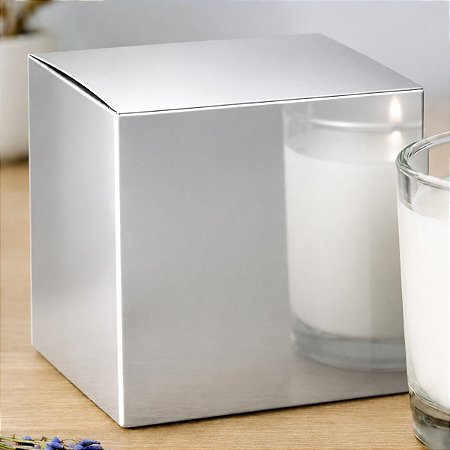 Caixinha padrão 8x8x8 cm em laminado prata 250g - 10 unidades