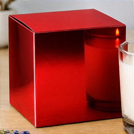 Caixinha padrão 8x8x8 cm em laminado vermelho 250g - 10 unidades
