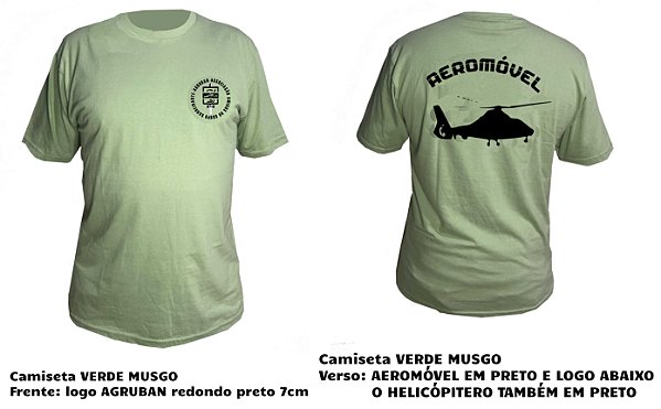 Camiseta Algodão Verde Musgo AGRUBAN AEROMÓVEL - Tamanhos M, G e GG Masculino e Tamanhos M e G Baby Look Feminino