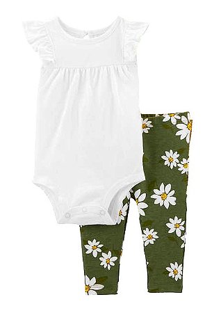 Conjunto Carter's 2 Peças Body Branco Margarida