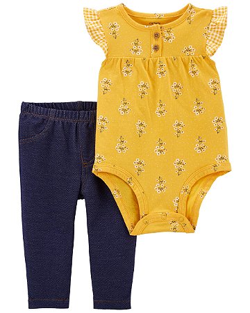 Conjunto Carter's 2 Peças Body Amarelo Flores