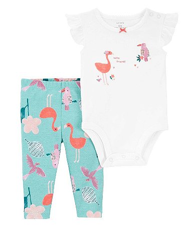 Conjunto Carter's 2 Peças Body Branco Flamingo