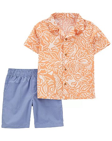 Conjunto Carter's 2 Peças Camisa Havaiana Laranja