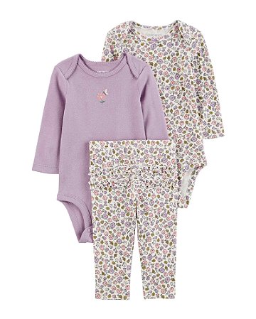 Conjunto Carter's 3 Peças Longo Lilás Floral