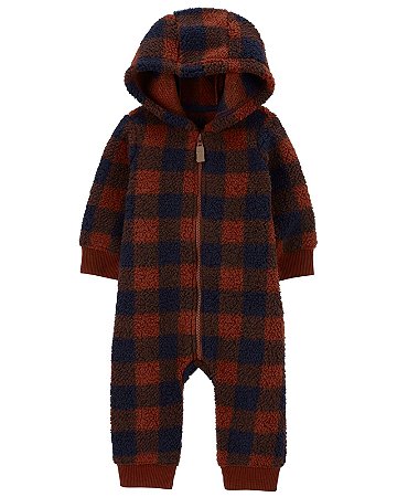 Macacão Carter's Fleece Pelinho Xadrez Vinho