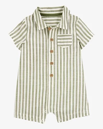 Romper Carter's  Linho Listras Verde Polo