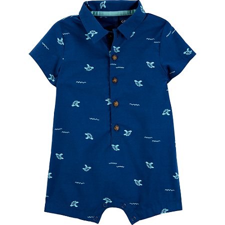 Romper Carter's Tecido Tartaruga Azul Marinho Polo