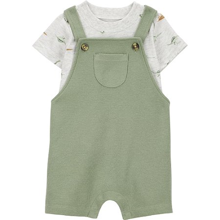 Jardineira Carter's 2 peças Malha Camiseta Dino Verde