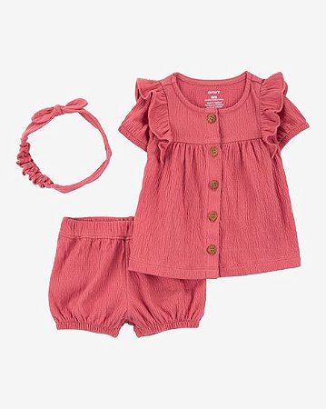 Conjunto Carter's 3 peças Bata Rosa c/ faixa