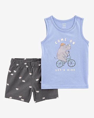 Conjunto Carter's 2 peças Regata Azul Rinoceronte