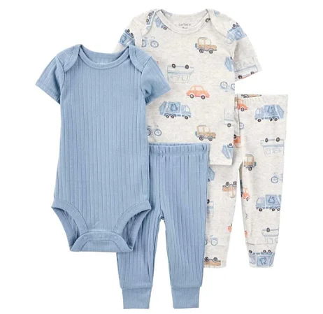 Kit Conjunto Carter's 4 peças Azul Canelado