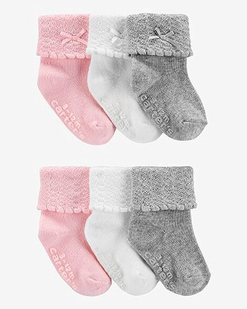 Kit Meia Carter's 6 Pares Feminino Rosa
