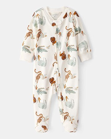 Macacão Carter's Malha Off White Safari - Ziper Bidirecional