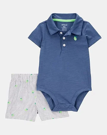 Conjunto Carter's 2 Peças Polo Azul Limãozinho