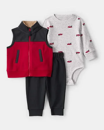 Conjunto Carter's 3 Peças Colete Fleece Vermelho
