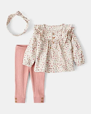 Conjunto Carter's 3 Peças Rosa Floral C/ Faixa