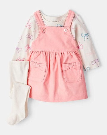 Conjunto Carter's 3 Peças Vestido Rosa Laços