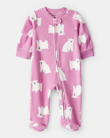 Macacão Carter's Fleece Rosa Urso Polar - Ziper Bidirecional