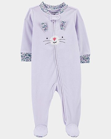Macacão Carter's Fleece Lilás Gatinha - Ziper Bidirecional