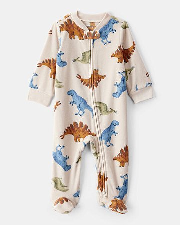 Macacão Carter's Fleece Bege Dinossauros - Ziper Bidirecional