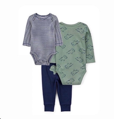 Conjunto Carter's 3 Peças Azul Listras Dino