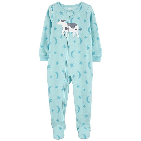 Macacão Carter's Fleece Azul Turquesa Vaquinha