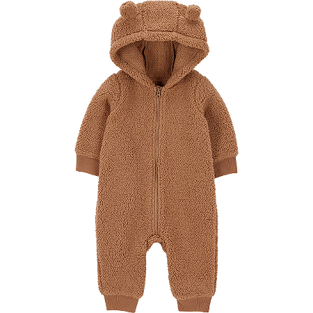 Macacão Carter's Sherpa Marrom com Capuz Orelhinha Urso
