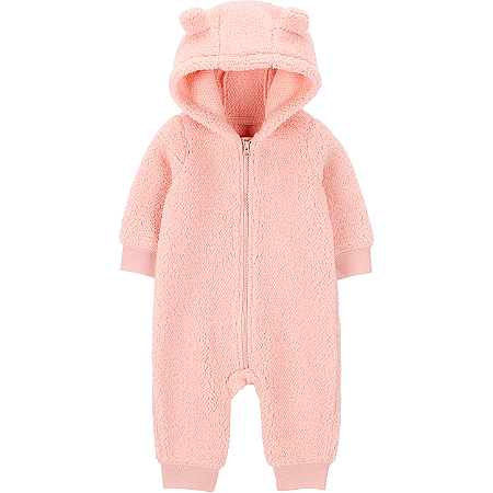 Macacão Carter's Sherpa Rosa com Capuz Orelhinha Urso