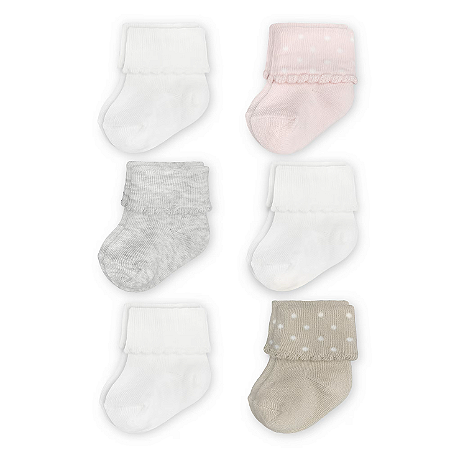 Kit Meia Carter's 6 Pares Feminino Punho Dobrado Rosa