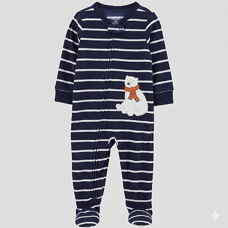 Macacão Carter's Fleece Azul Marinho Listra Urso Polar