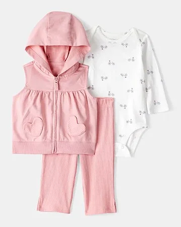 Conjunto Carter's 3 Peças Colete com Capuz Rosa Bicicleta
