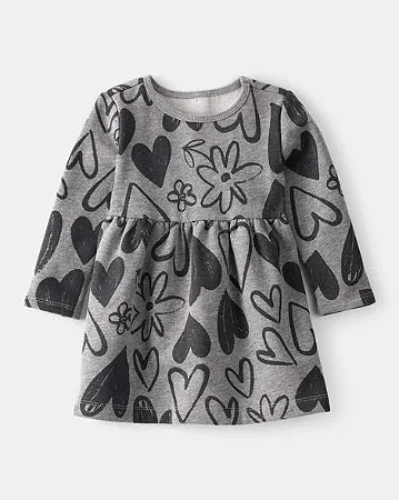 Vestido Carter's Moletinho Flanelado Chumbo Corações