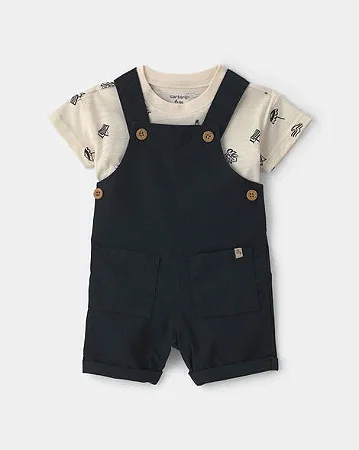 Jardineira Carter's 2 peças Preto Camiseta Praia