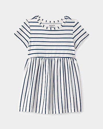Vestido Carter's Malha Off-White Listras Azul