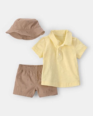 Conjunto Carter's 3 Peças Polo Amarela com Chapéu