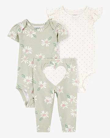 Conjunto Carter's 3 Peças Verde Chá Flores
